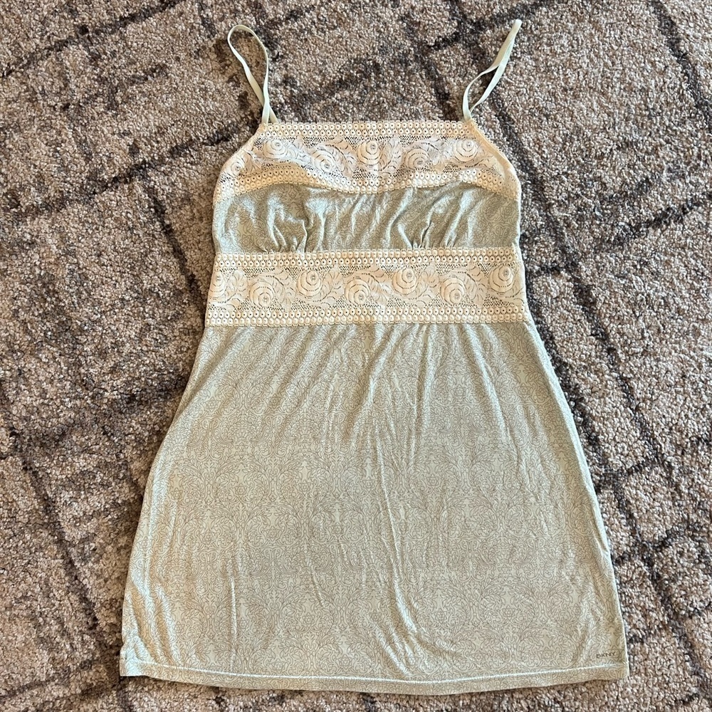 DNKY Leaf Print Mint Green and Cream with Lace Babydoll Chemise size M